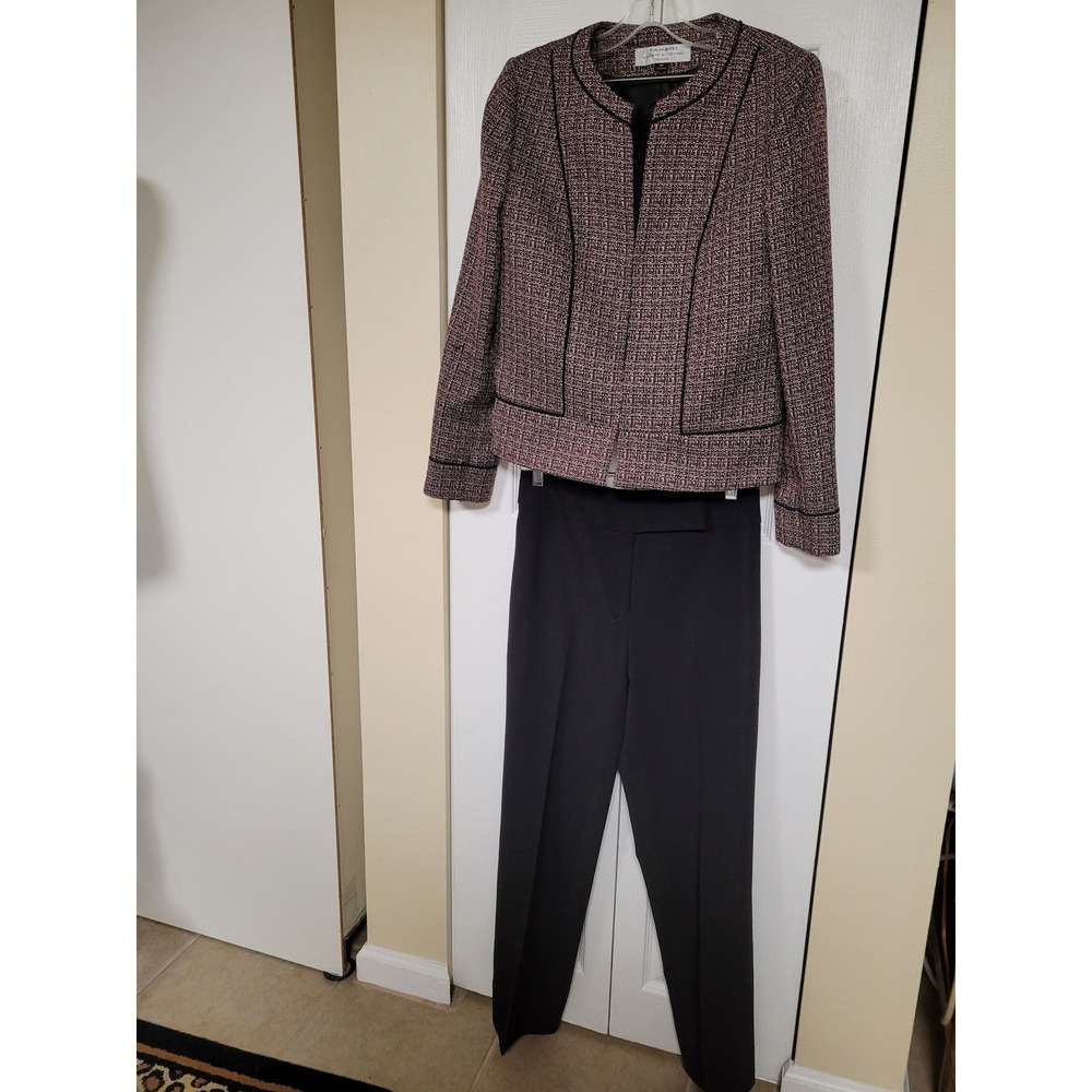 Tahari Arthur S. Levine Petite Vintage Pant Suit Tweed Blazer Black Pants Set 2P